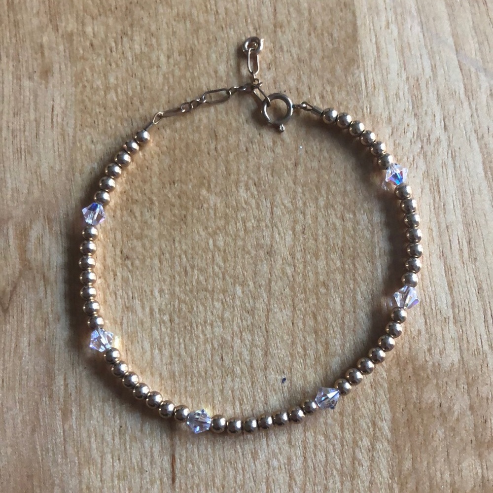 Goldtone beaded gold filled bracelet with rhinestones
